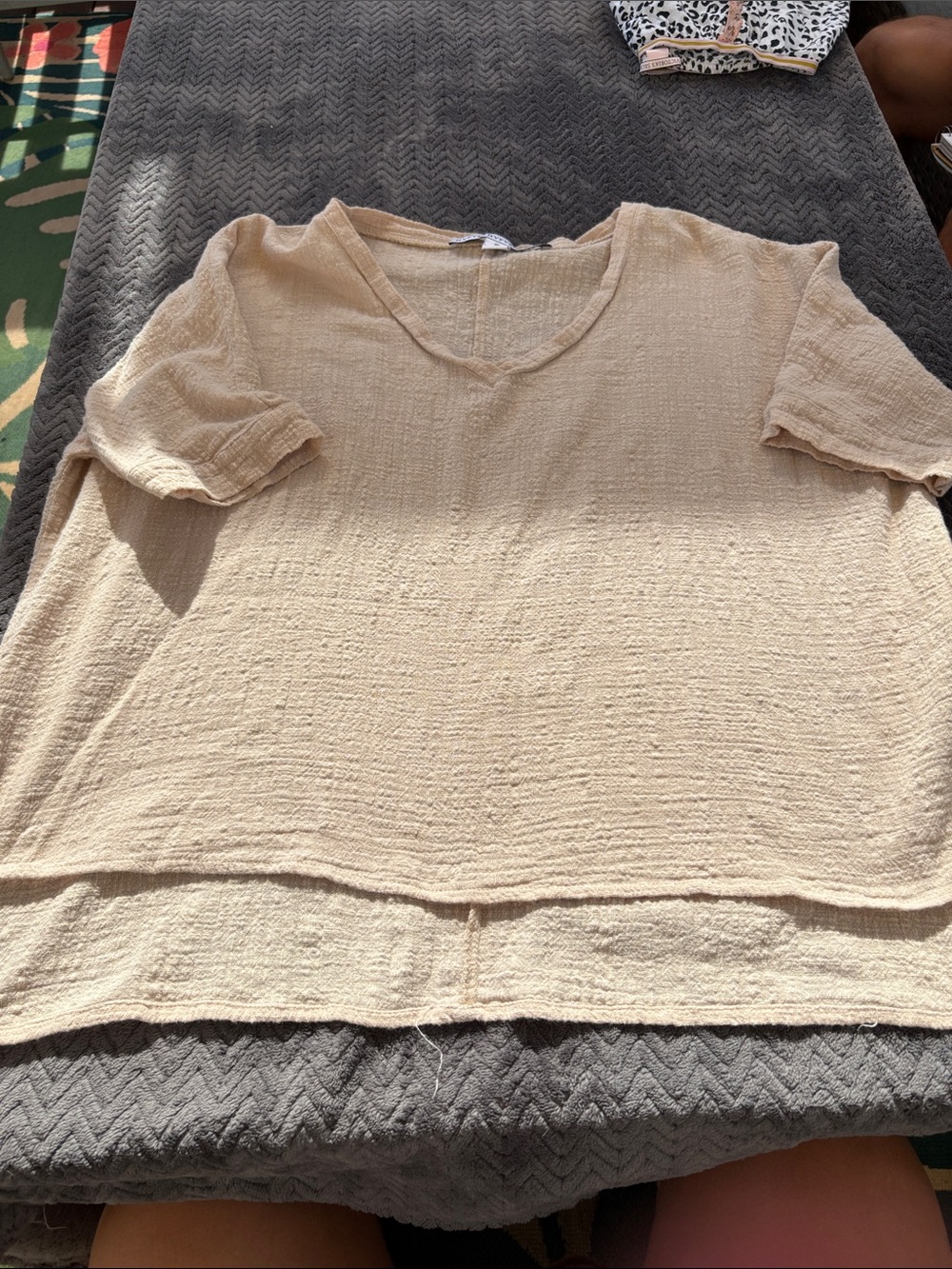 HYFVE Cream V-Neck Textured Tunic Top